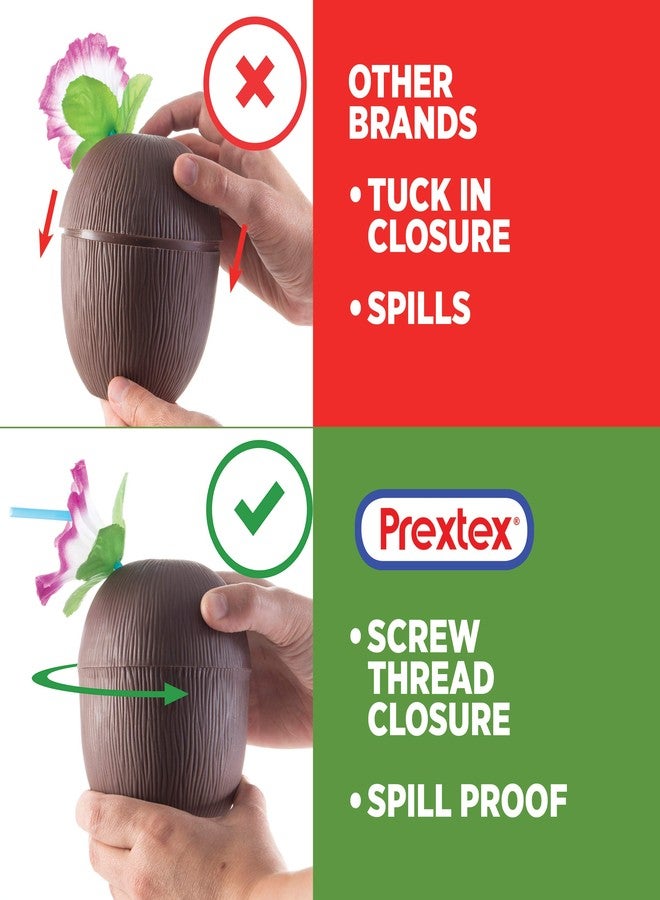 PREXTEX Coconut Cups with Flower Straws & Twist Close Lids (18 Pack, 16oz) for Luau Party Decorations, Pool Parties, Tropical Tiki Parties, Summer, Hawaiian Themed Party Decorations - Image 2